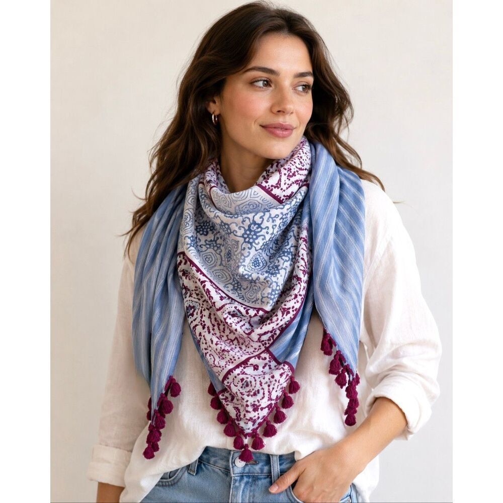 Anthropologie IDEA Plus Sonira Tassel Scarf Wrap Shawl Cotton Silk NWT $198